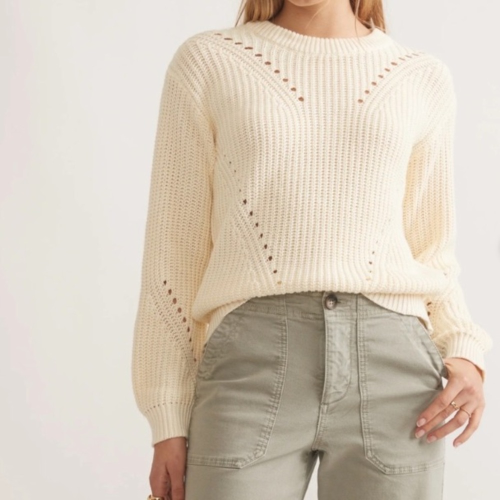 Marine Layer Ramona Cream Open-Knit Crewneck Sweater
